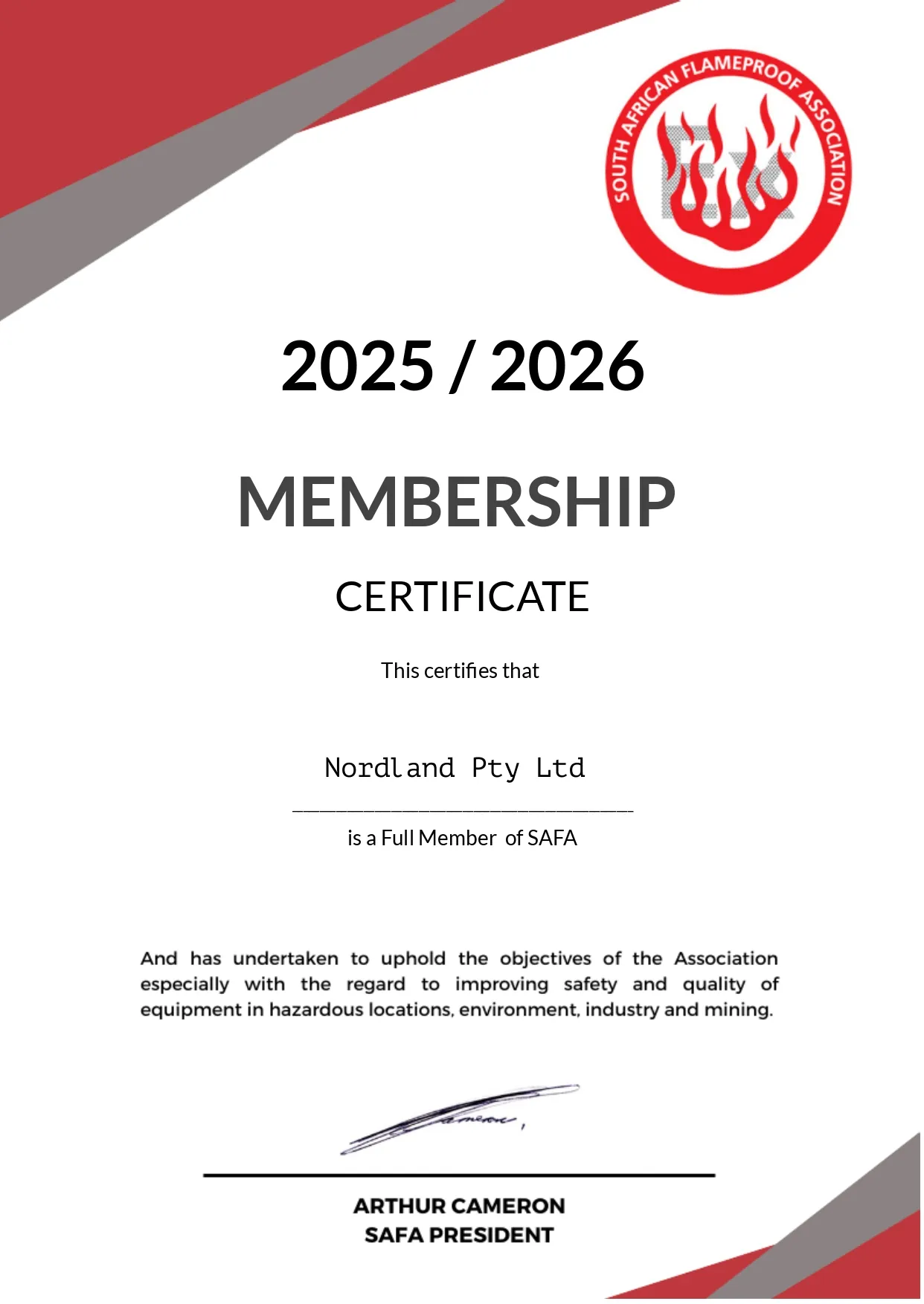 safa membership certificate