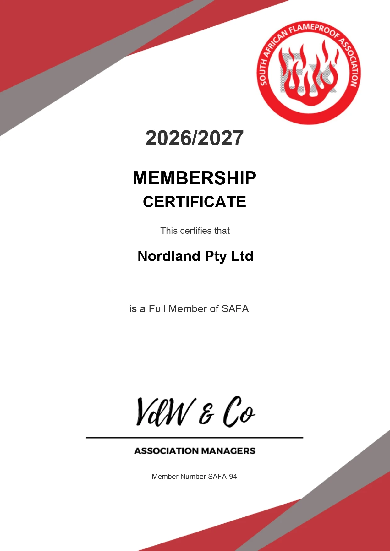 safa membership certificate